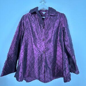 Dorman Womens Swing Jacket Iridescent Diamond Textured Button Down Purple Medium